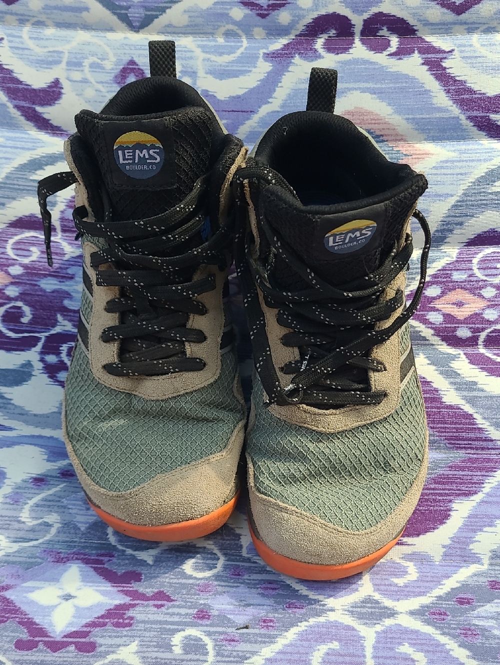 LEMS Green & Tan Athletic Sneakers with Orange Soles